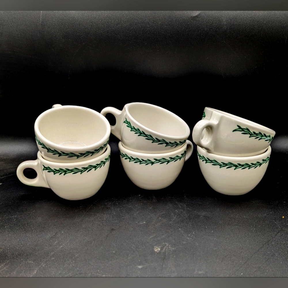 6 Buffalo China Restaurant Ware Coffee Mug Cup Green Wreath Excellent condition